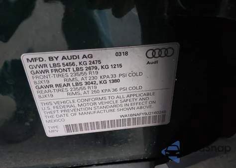 2018 Audi Q5 2.0T Premium/2.0T Tech Premium from USA, damaged, VIN WA1BNAFY9J2160245
